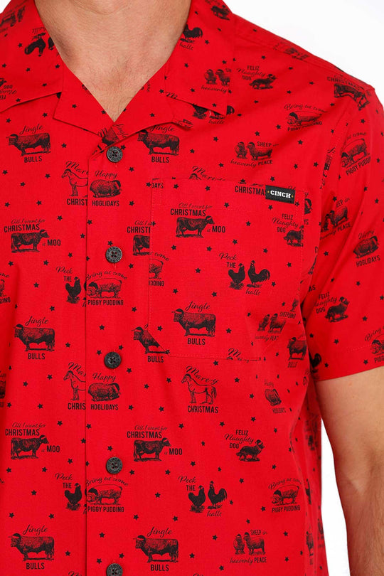 Cinch - Mens Christmas Red Camp Shirt