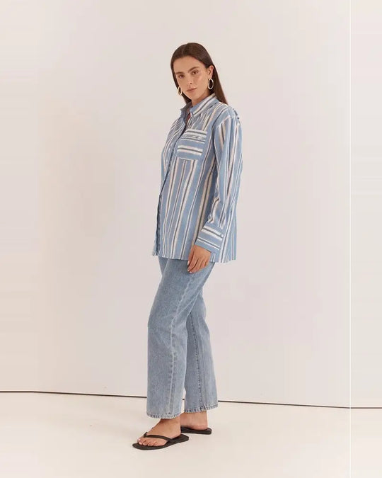 Buffalo Belle - Nyx Piped Stripe Shirt in Blue Stripe