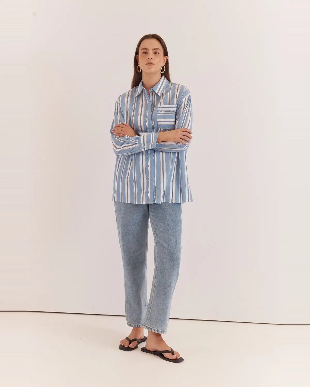 Buffalo Belle - Nyx Piped Stripe Shirt in Blue Stripe