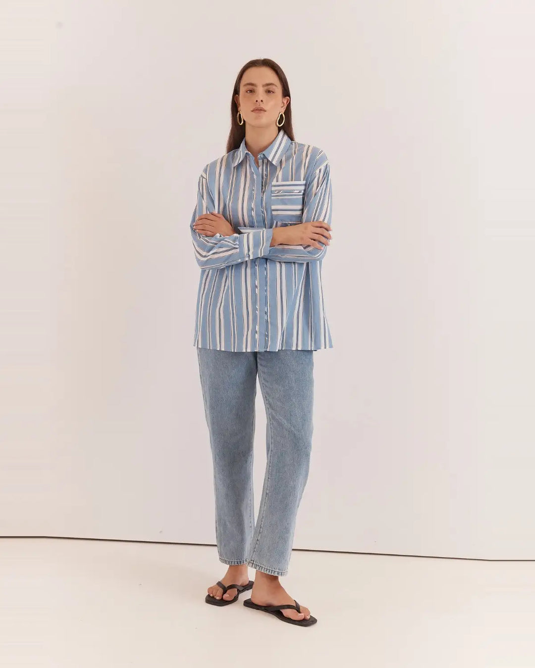 Buffalo Belle - Nyx Piped Stripe Shirt in Blue Stripe