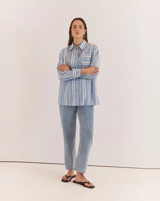 Buffalo Belle - Nyx Piped Stripe Shirt in Blue Stripe