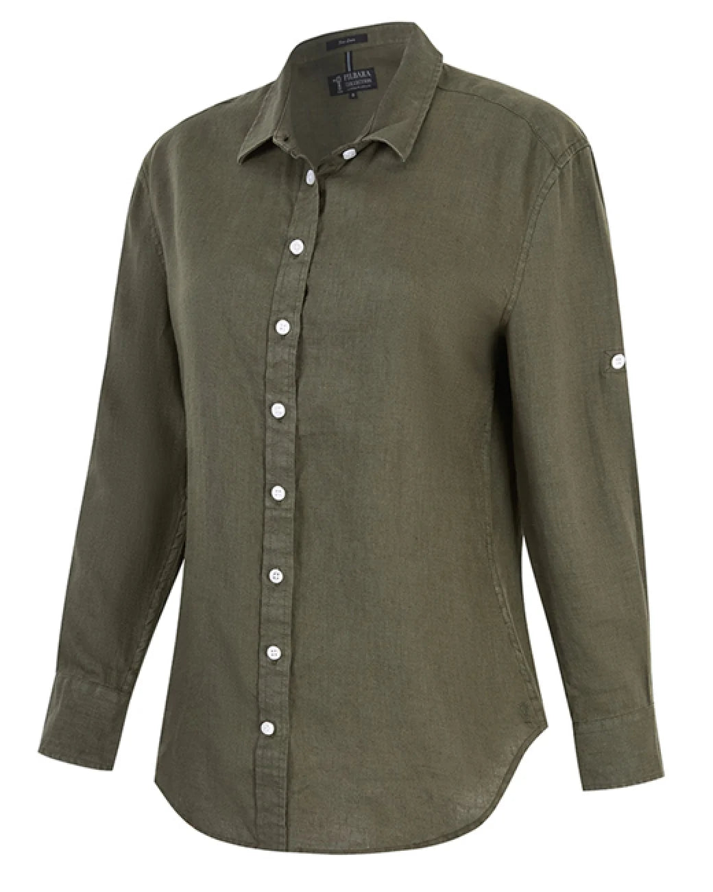 Ritemate - Womens Long Sleeve Linen Blouse - Olive
