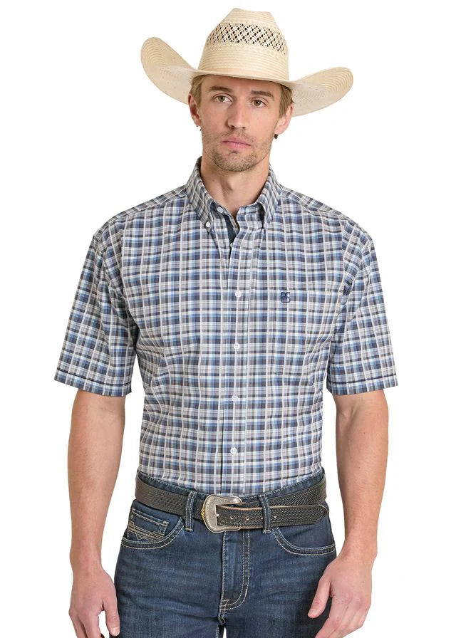 Panhandle Slim - Men's SS Blue Plaid Arena Shirt