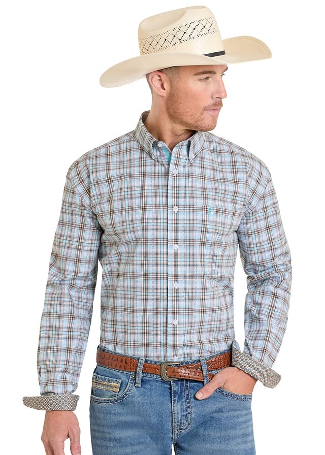 Panhandle Slim - Mens Teal Plaid Arena Shirt
