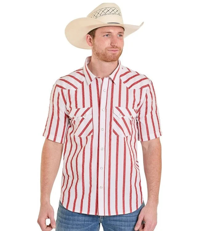 Panhandle Slim - Men's SS Red Stripe Pearl Snap Shirt