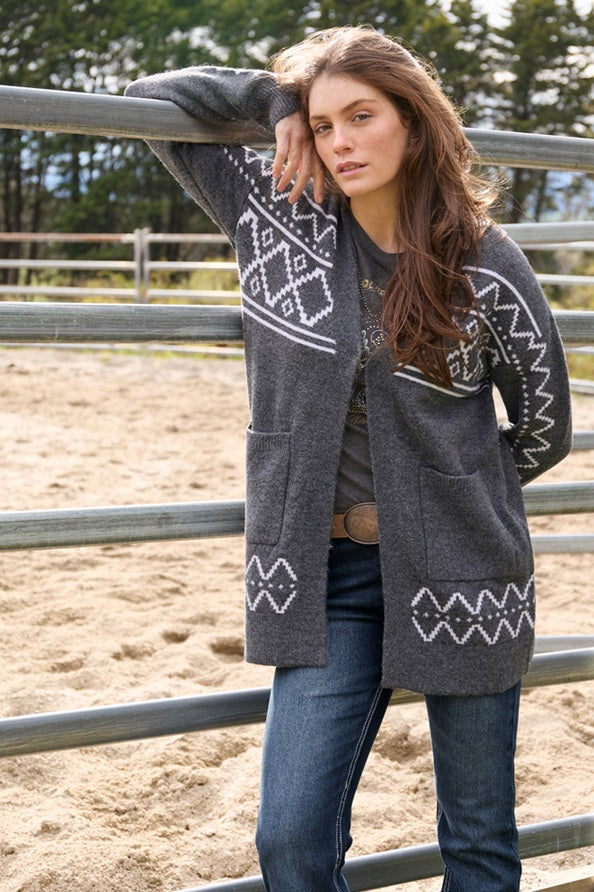 Pure Western - Womens Cora Cardigan Charcoal Marle