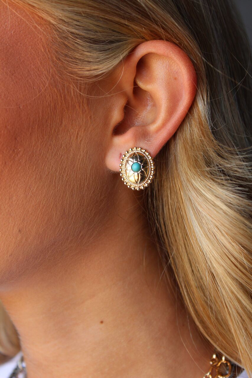 West & Co - Harlow Gold/Turquoise Oval Concho Earrings