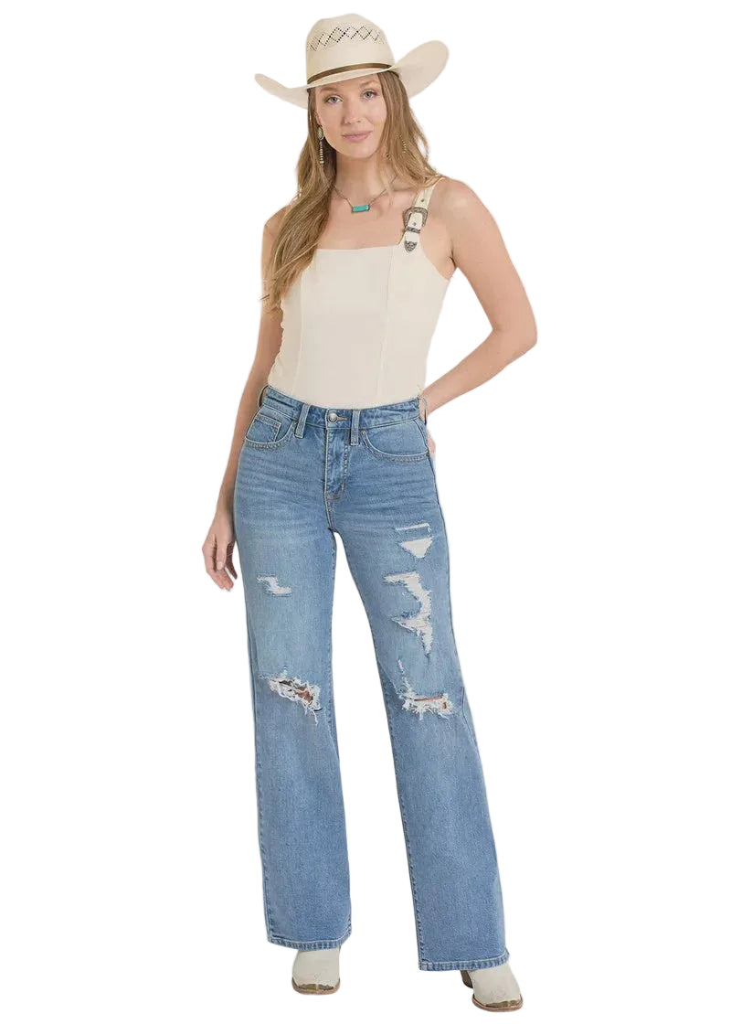 Rock & Roll - Women's Distressed Relaxed Wide Leg Jean