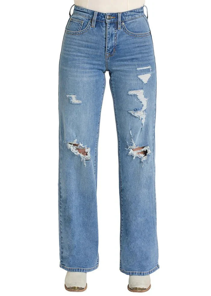 Rock & Roll - Women's Distressed Relaxed Wide Leg Jean