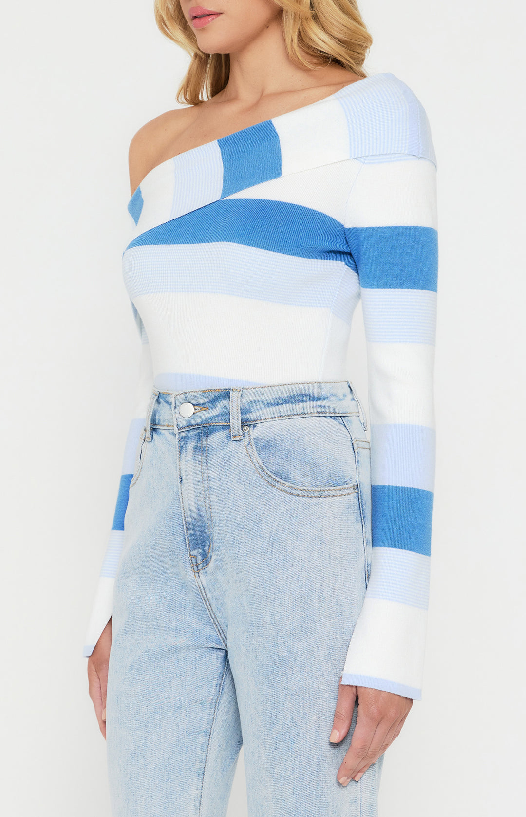 Style State - Sky Blue Striped Knit Top