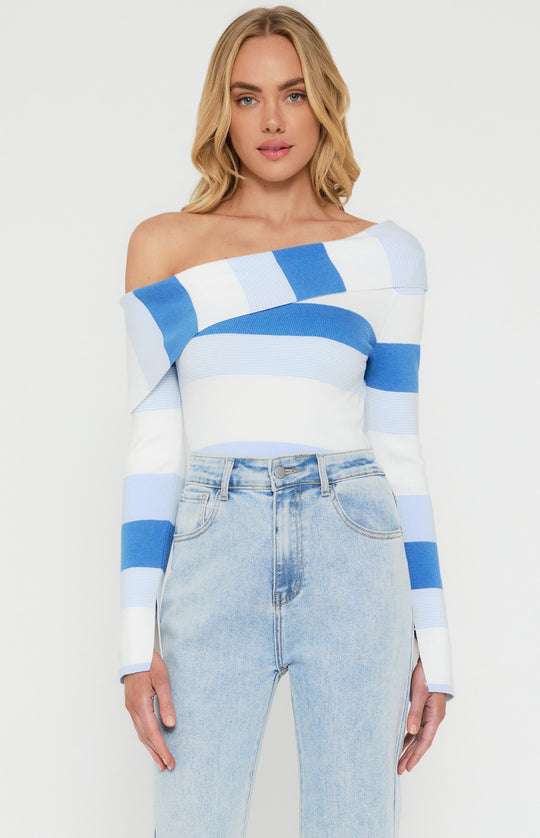 Style State - Sky Blue Striped Knit Top