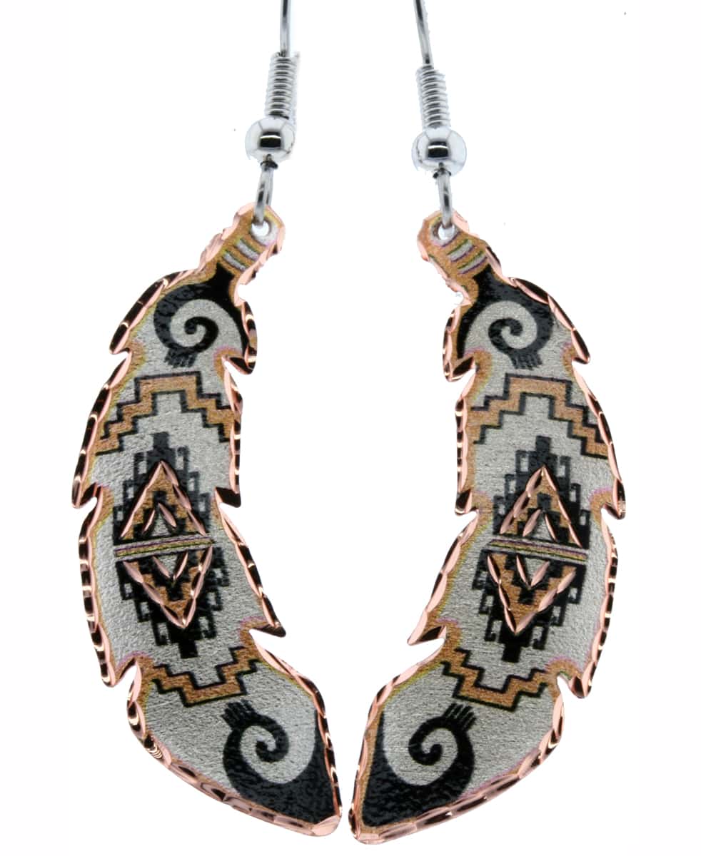 Native American - White Line Feather Earrings