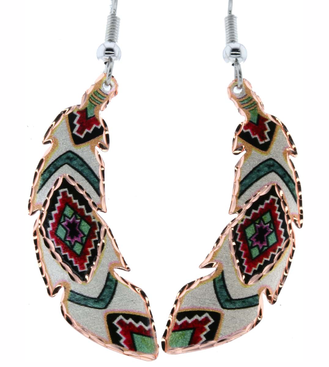 Native American - Green Feather Earrings