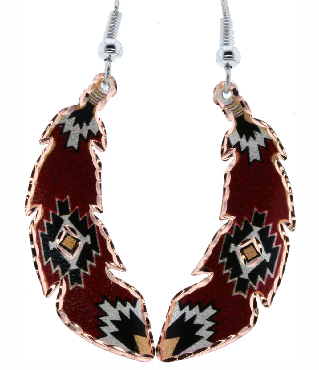 Native American - Burgundy Feather Earrings
