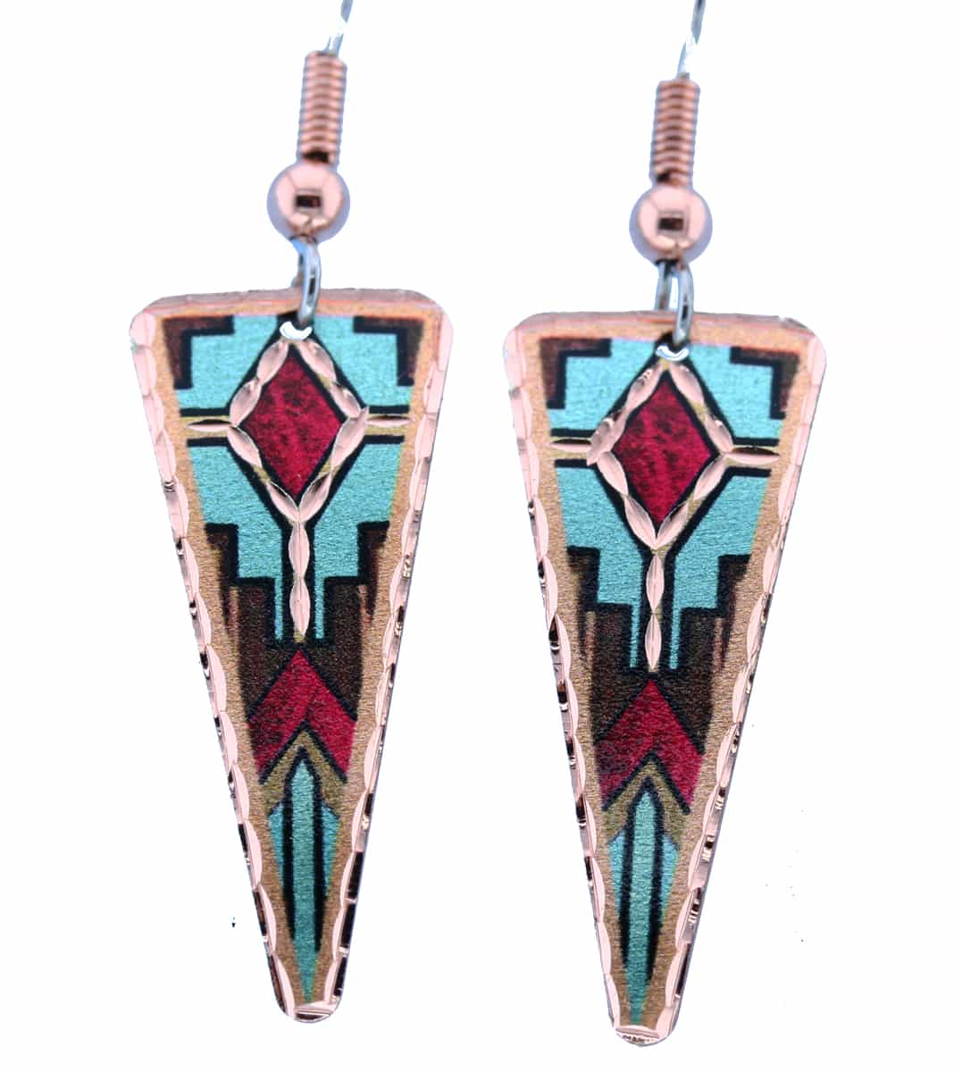 Native American - Copper Red Triangle Earrings