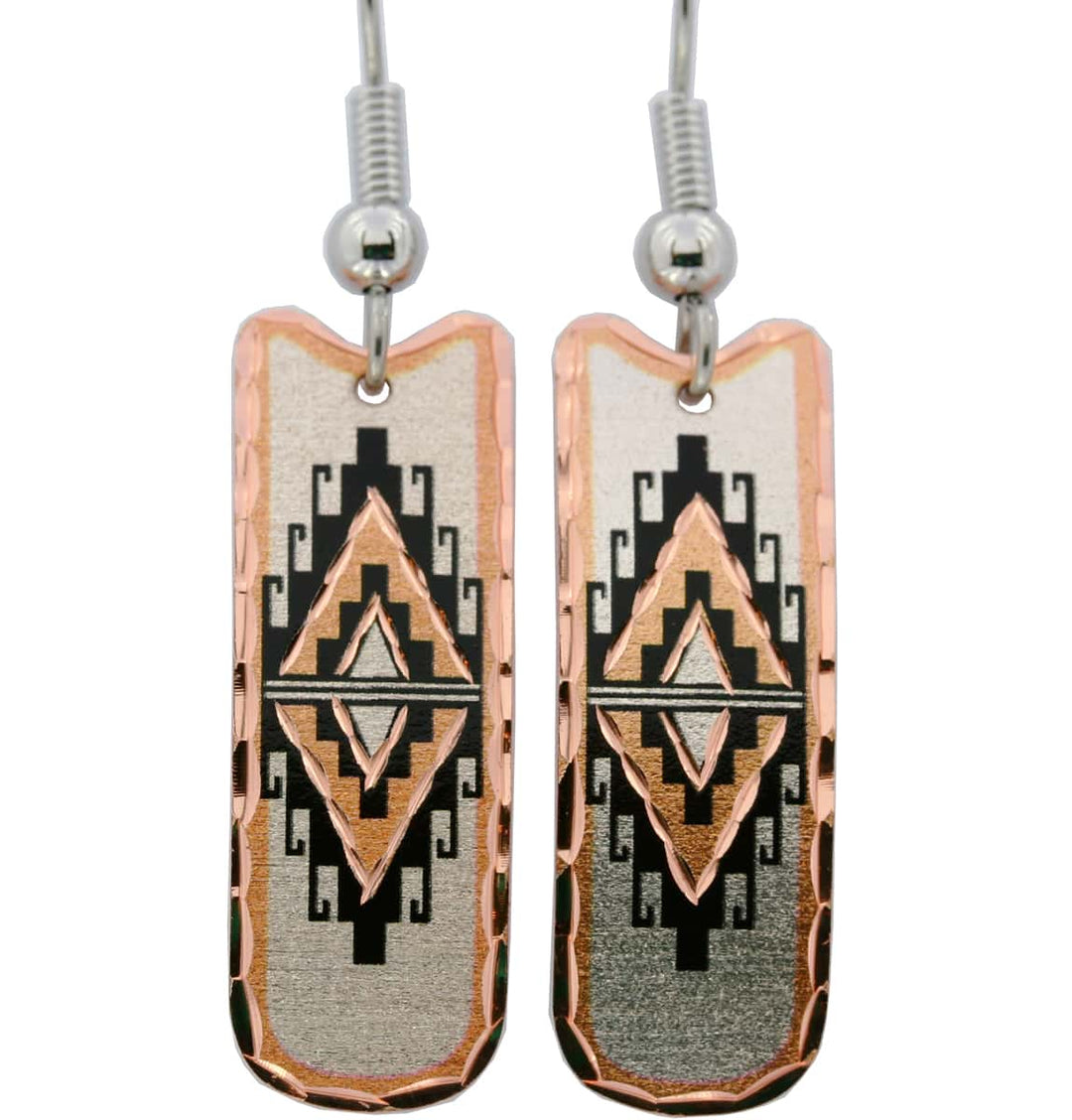 Native American - Copper Silver Line Rectangle Earrings
