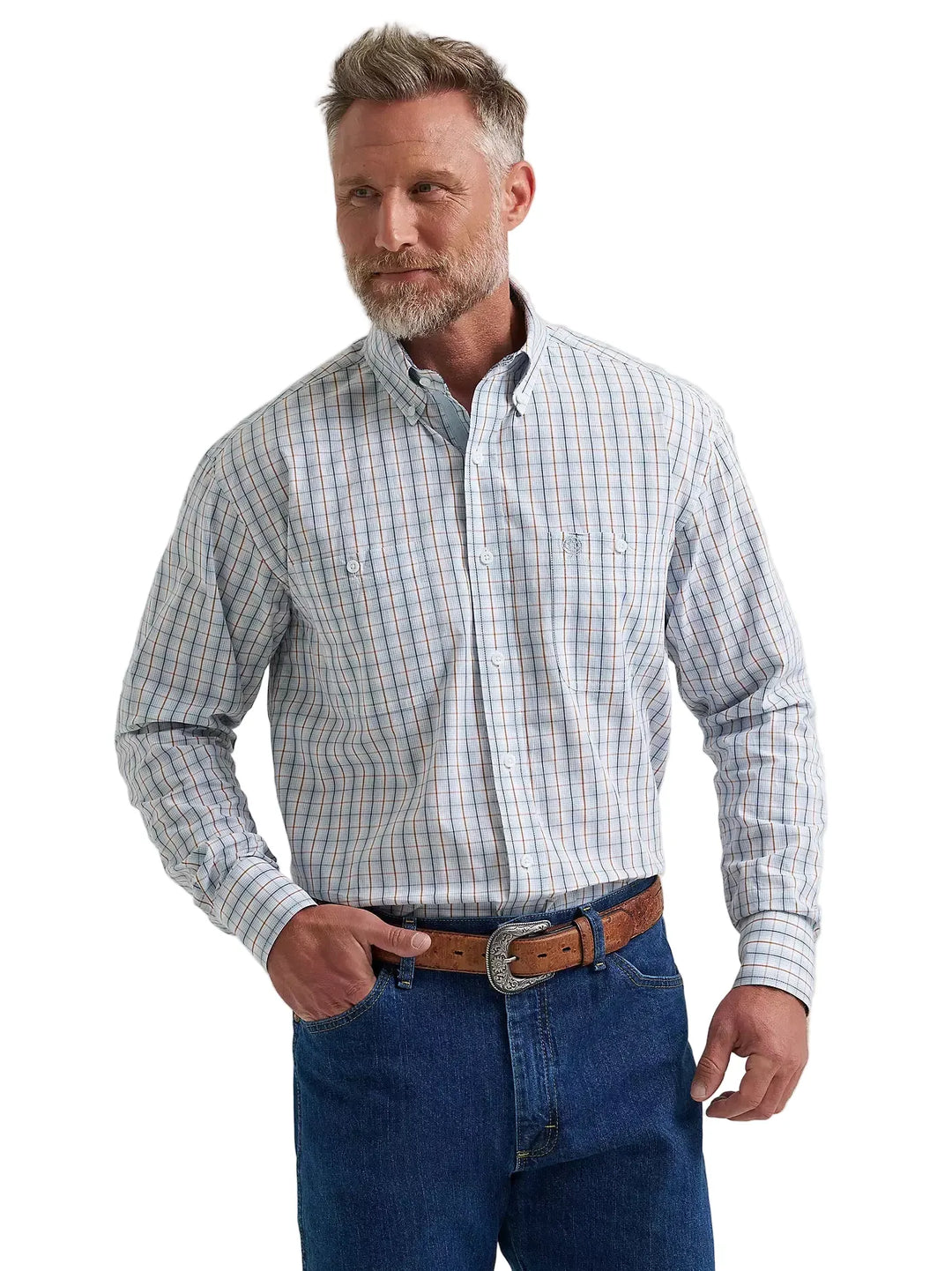 Wrangler - Mens George Strait Steely Blue Check Arena Shirt