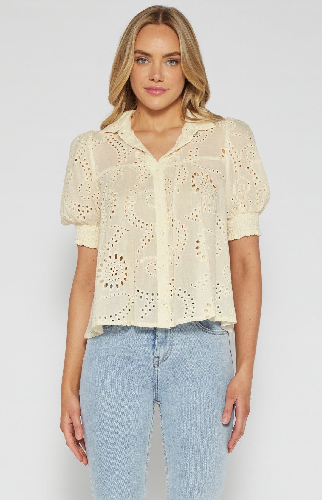 Style State - Cream Embroidery Front Button Up