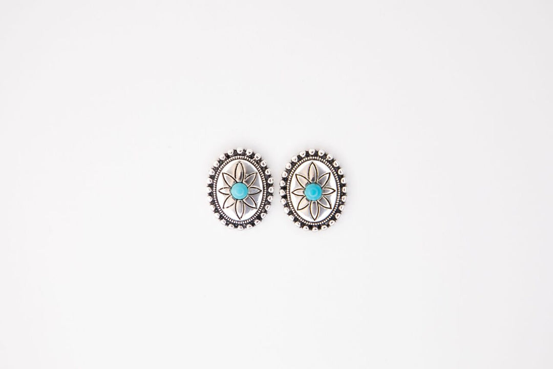 West & Co - Harlow Silver/Turquoise Oval Concho Earrings