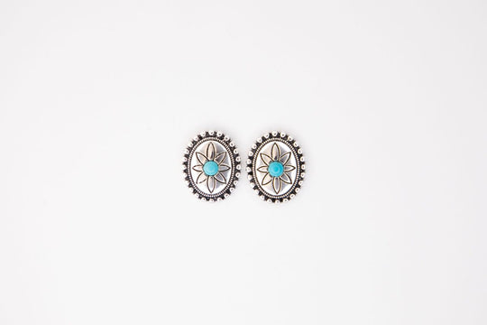 West & Co - Harlow Silver/Turquoise Oval Concho Earrings