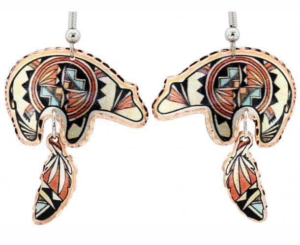 Native American - Bear and Feather Dangle Earrings