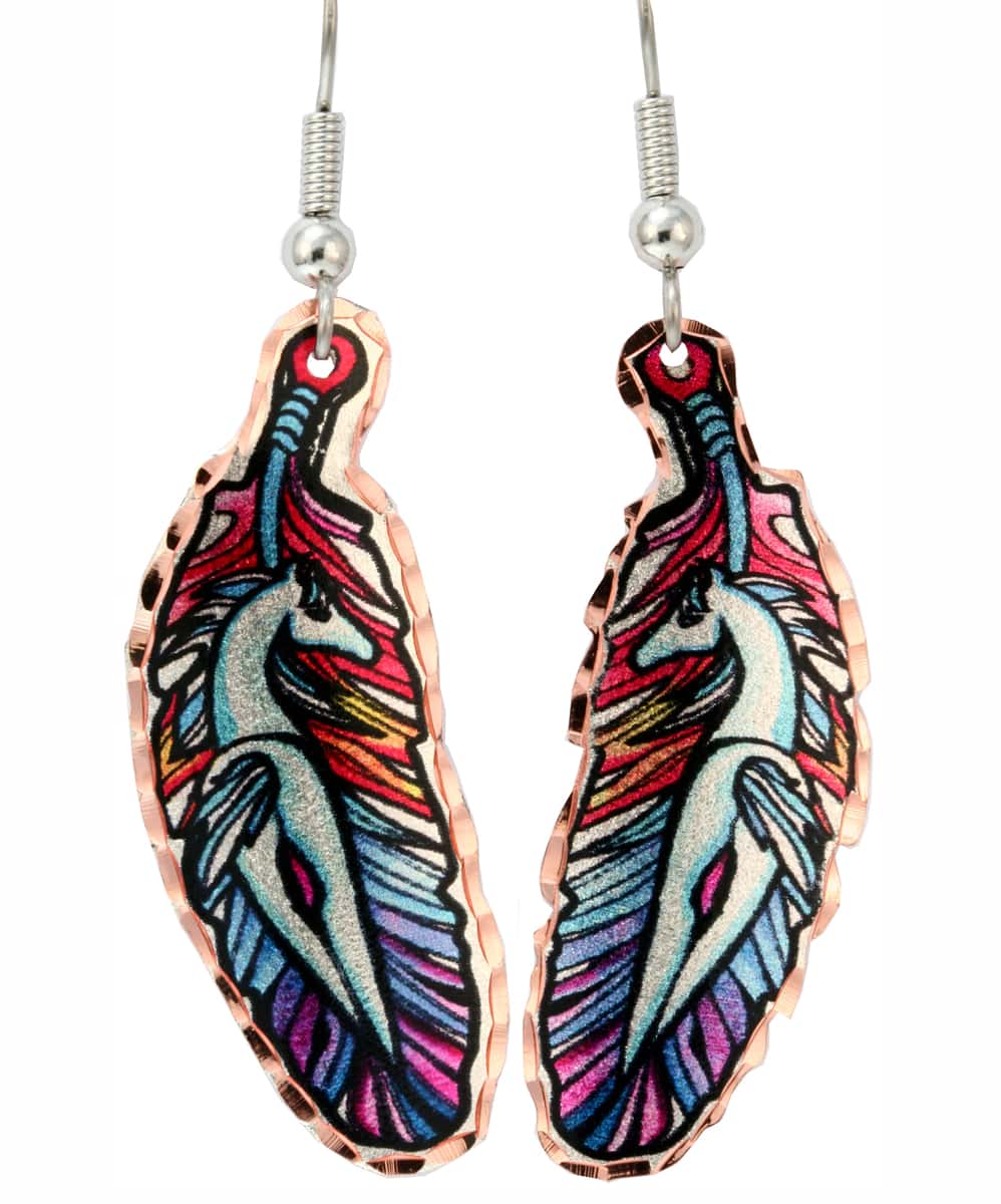 Native American - White Horse Feather Style Earrings