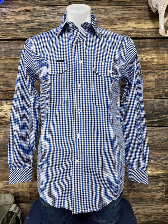 Ritemate - Pilbara Mens Blue/Navy Check Shirt Long Sleeve