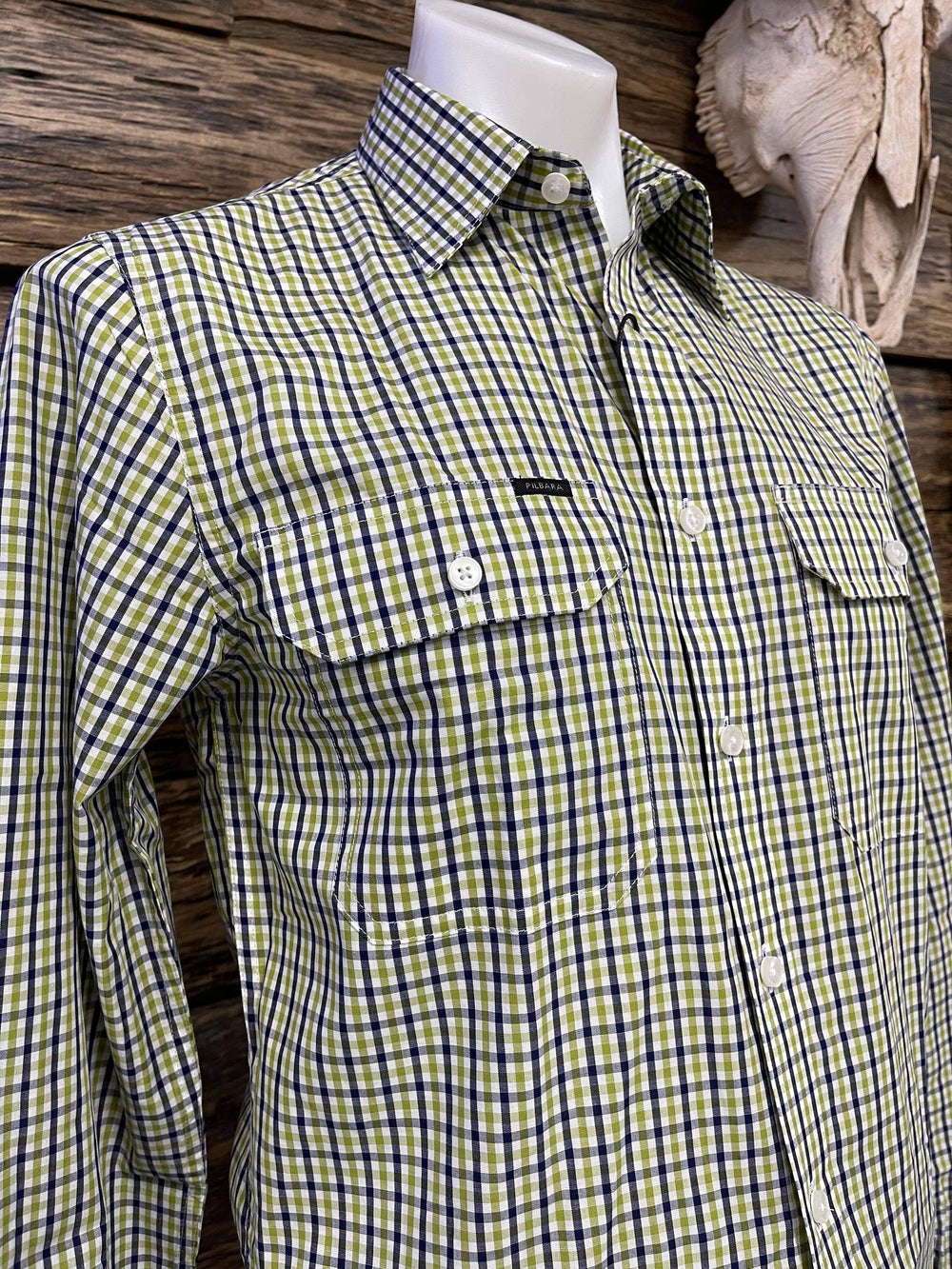 Ritemate - Pilbara Mens OLIVE /Navy Check Shirt Long Sleeve