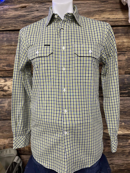 Ritemate - Pilbara Mens OLIVE /Navy Check Shirt Long Sleeve