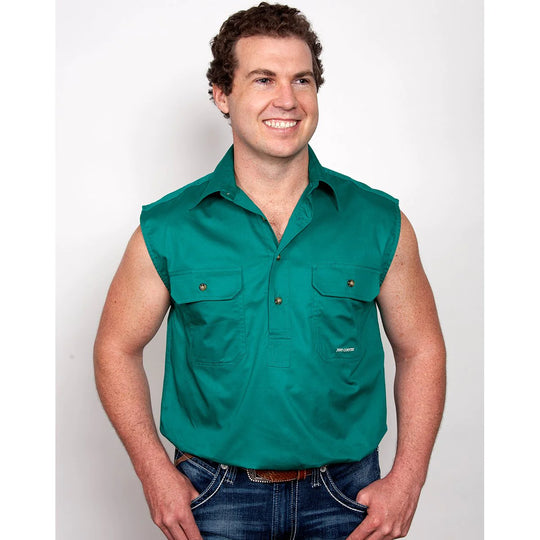 Just Country - Mens Jack Dark Green Sleeveless Workshirt