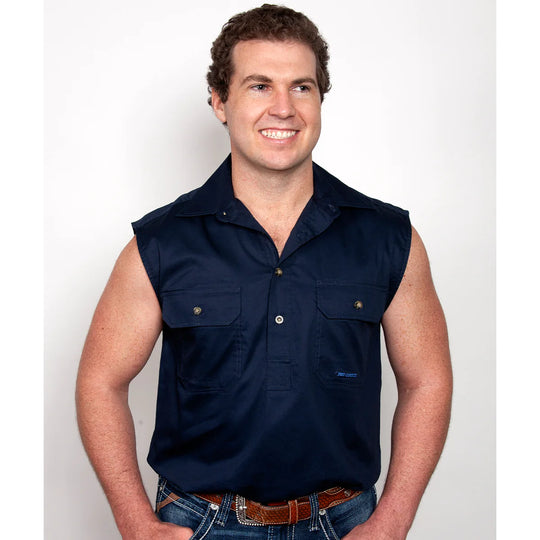 Just Country - Mens Jack Navy Sleeveless Workshirt