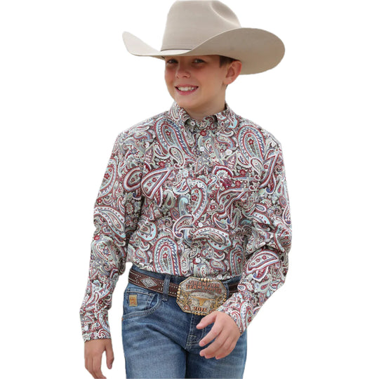 Cinch - Kids Burgundy Paisley Arena Shirt