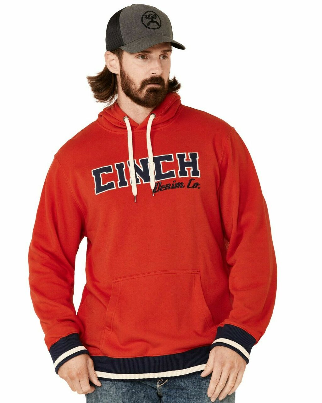 Cinch - Mens Red Logo Embroidered Hoodie