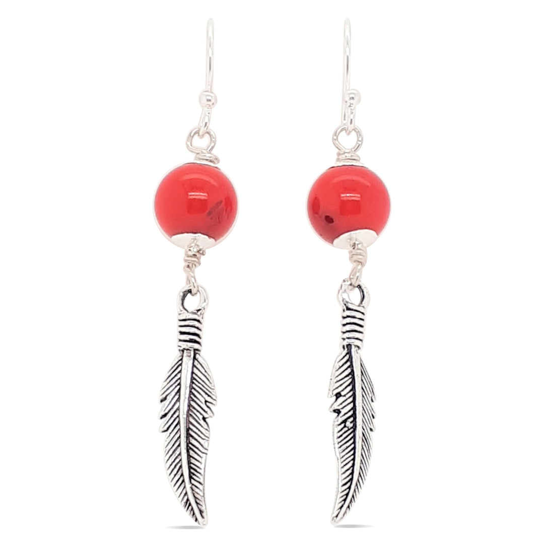 MCJ - Red Coral Feather Drop Earrings at Buffalo Bills Western