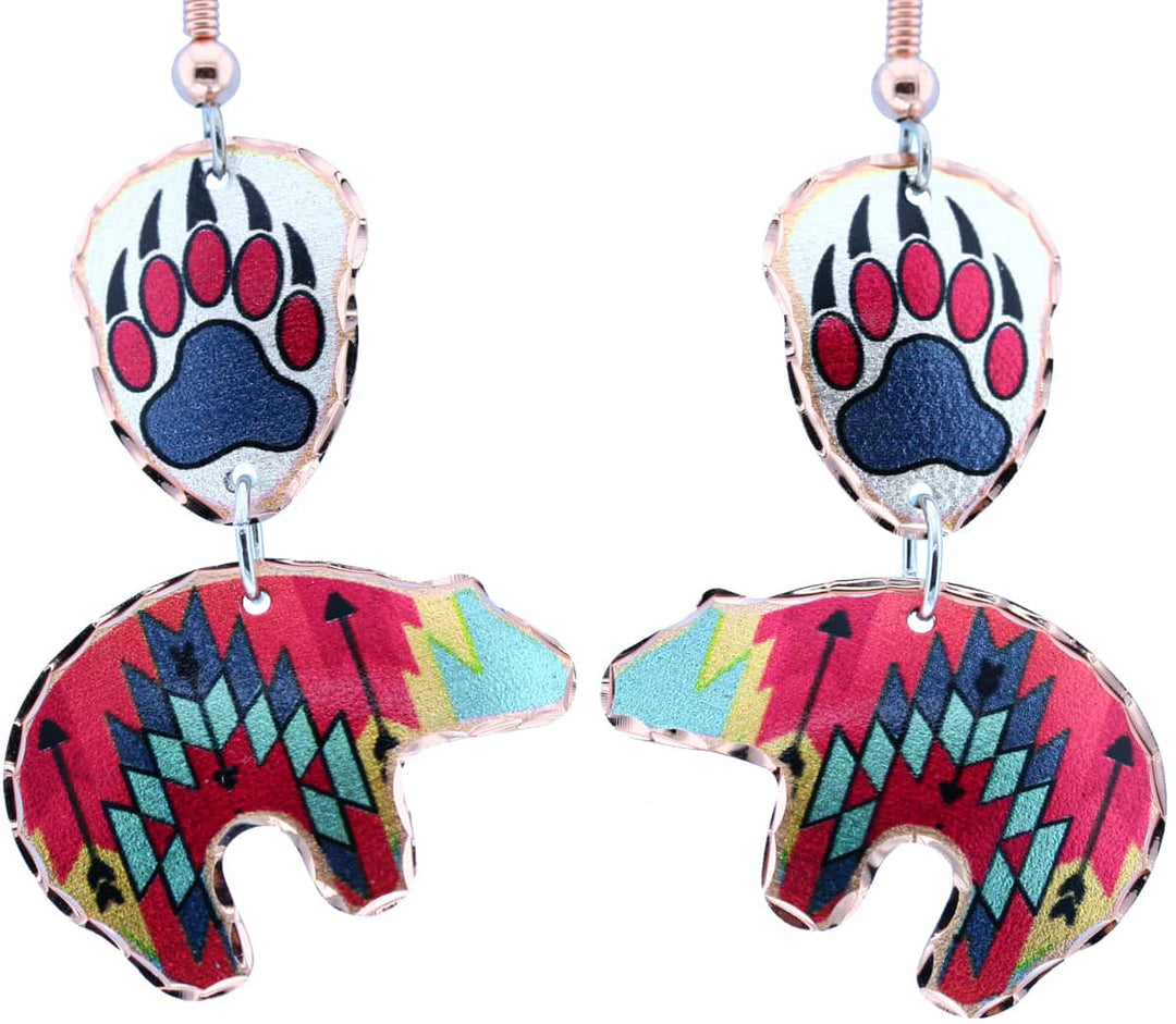 Native American - Dangle Aztec Native Bear Earrings