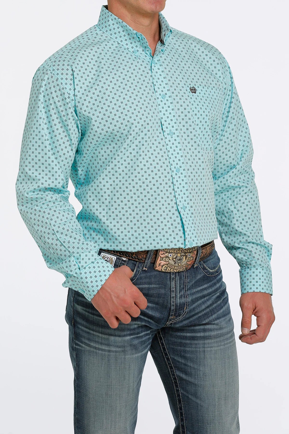 Cinch Men's Blue Geo Print Button Long Sleeve Western Shirt MTW1105379