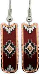 Native American - Rectangle Maroon Copper Earrings