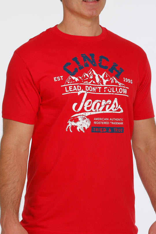 Cinch - Mens Red Bison Logo Tee