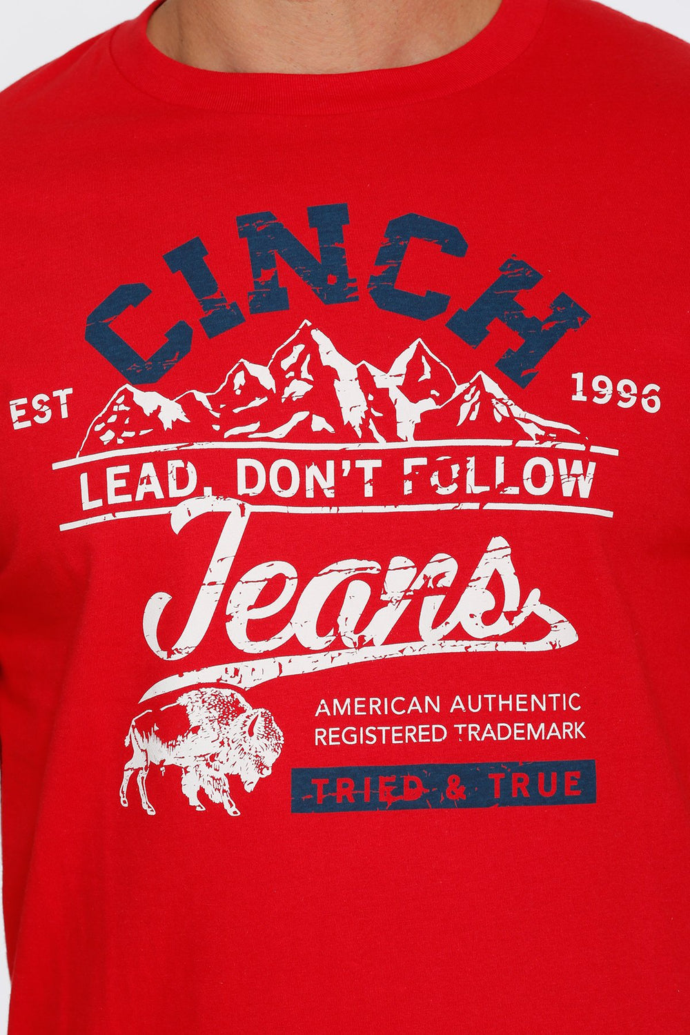 Cinch - Mens Red Bison Logo Tee