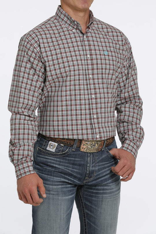 Cinch - Mens Maroon/Turquoise Check Arena Shirt