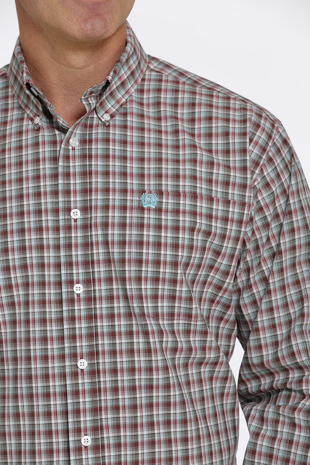 Cinch - Mens Maroon/Turquoise Check Arena Shirt